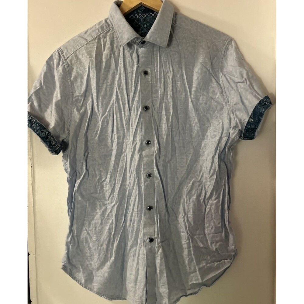 Robert Graham Men's L Classic Fit Short Sleeve Button DN Shirt Paisley Blue Line